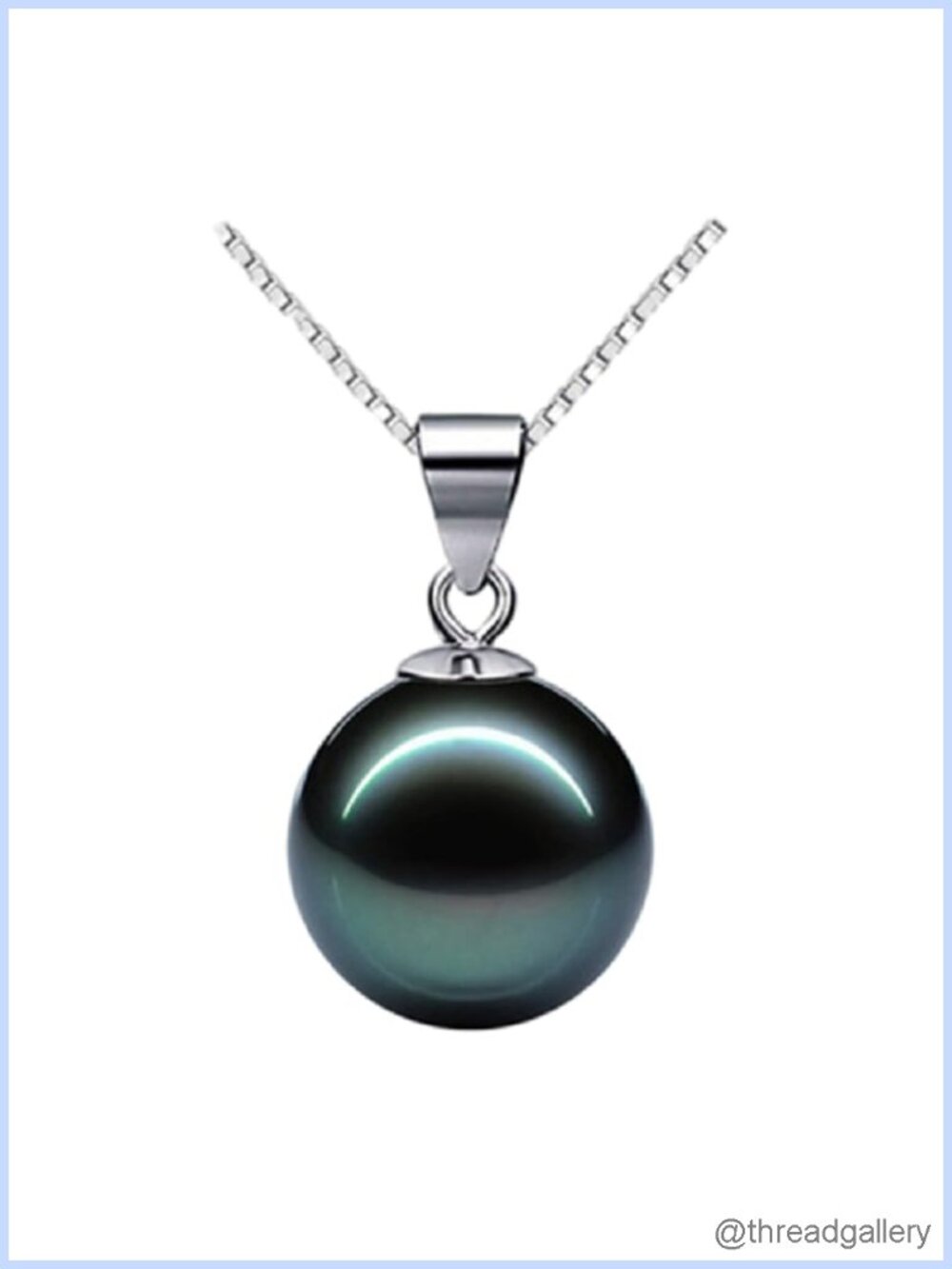 925 Sterling Silver Black Pearl Pendant Necklace 9-10mm Round 17in